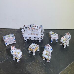 Vintage 1940s Porcelain Mini Dollhouse Furniture Set of 7 Made In Occupied Japan